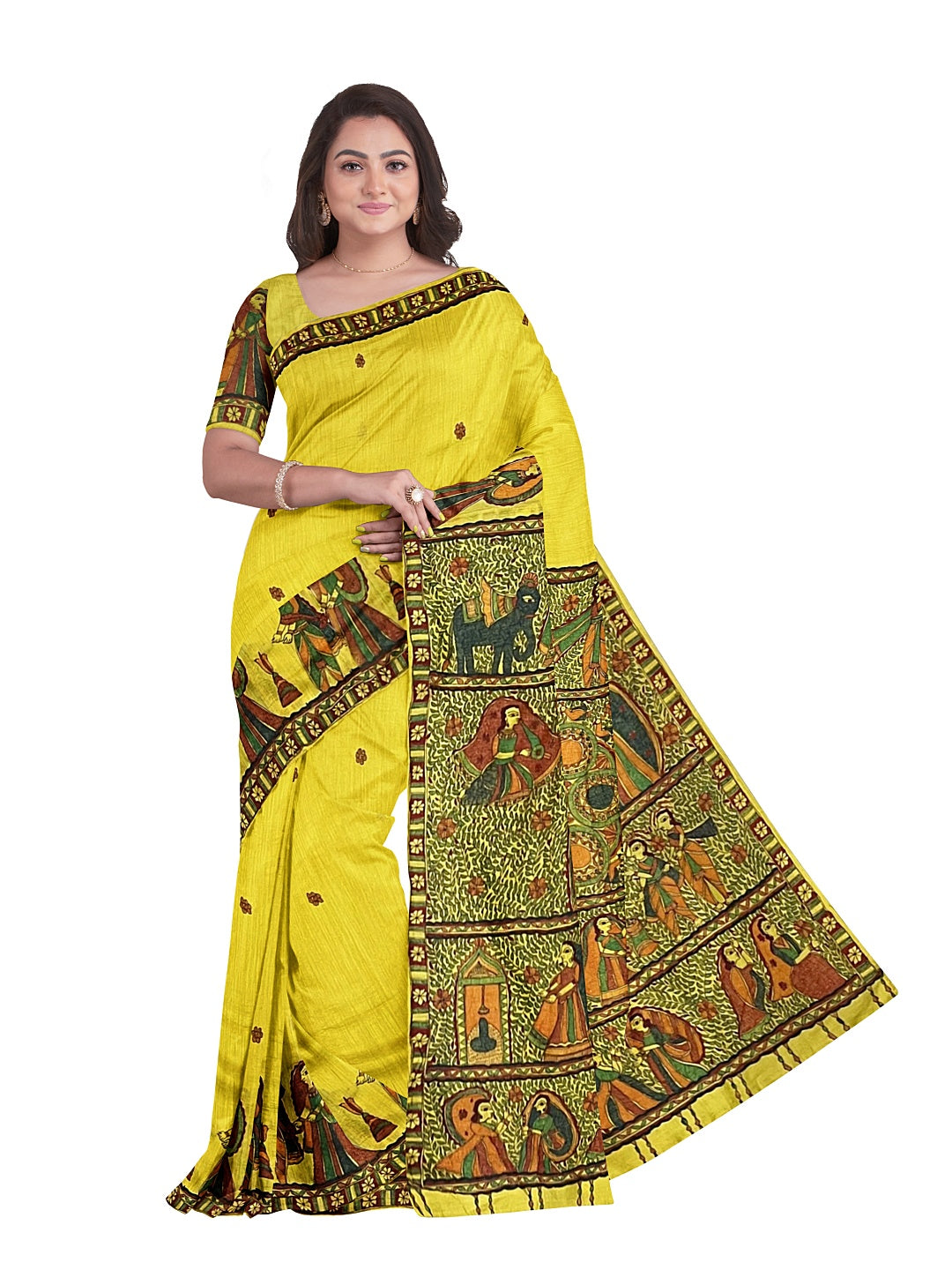 Handpainted Mithila Vivah Saree on Tussar Munga Silk